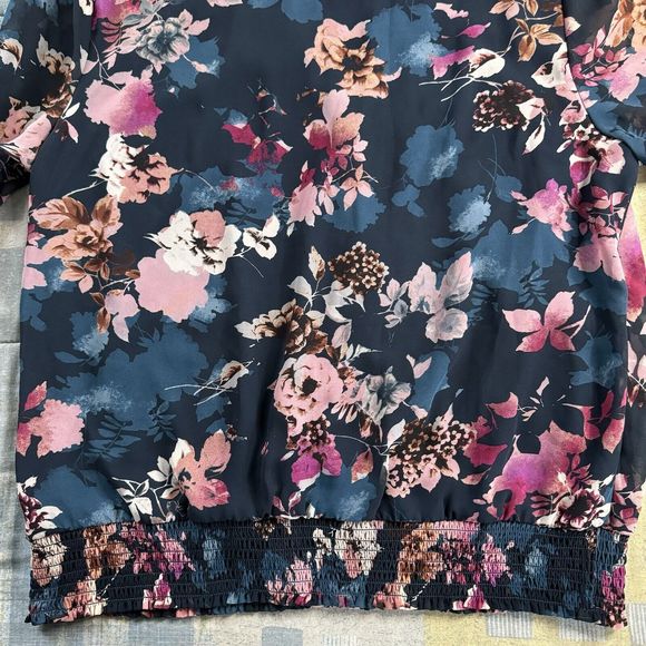 Thalia & Sodi Floral Neck Gold Link Long Sleeve Blouse Women's XL - Picture 11 of 16